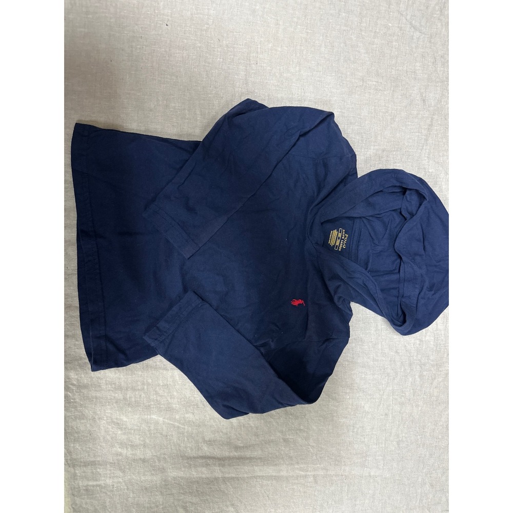Polo Ralph Lauren Boys 4/4T Navy Blue Long Sleeve Hooded Tee Red Pony Logo